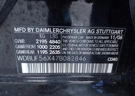 2007 Mercedes-Benz E 350 из США, поврежденный, VIN WDBUF56X47B082846